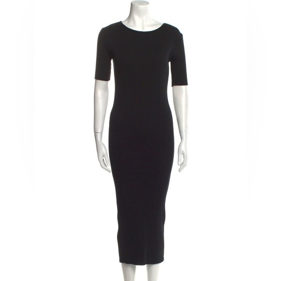 Moussy Crew Neck Ribbed Sweater Dress Black Long Stretchy Small Midi goth - Picture 1 of 14